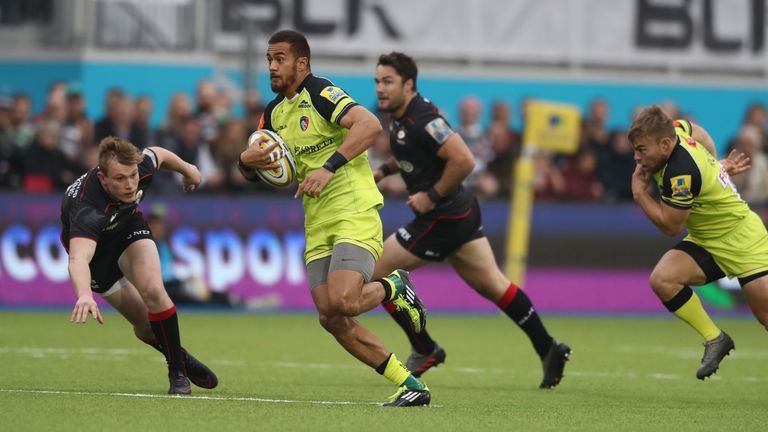 Peter Betham of Leicester makes a break at Allianz Park
