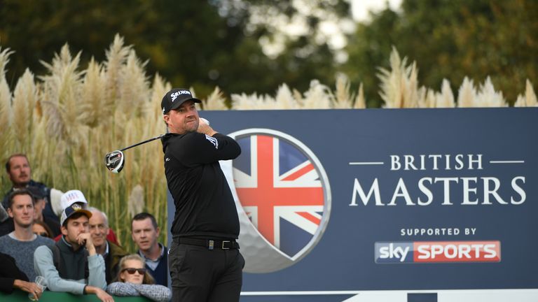 WATFORD, ENGLAND - OCTOBER 15:   Peter Hanson of Sweden hits his tee shot on the 17th hole during the third round of the British Masters at The Grove on Oc