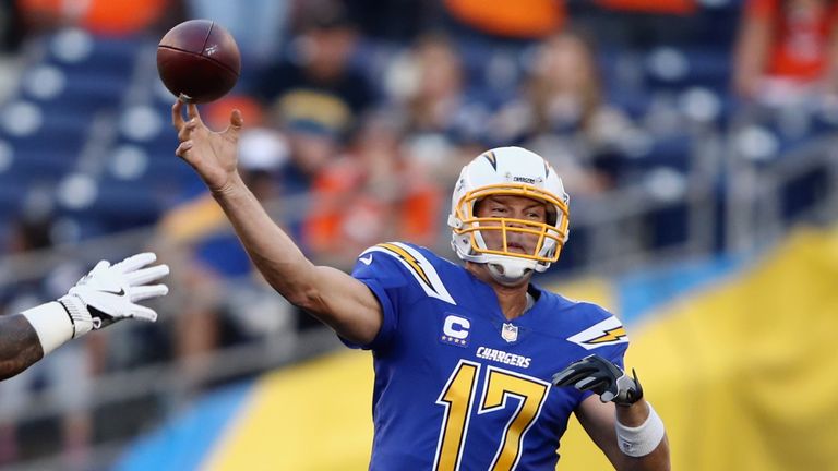 SAN DIEGO, CA - OCTOBER 13: Quarterback Philip Rivers #17 of the San Diego Chargers passes the ball during the first half of a game against the Denver Bron