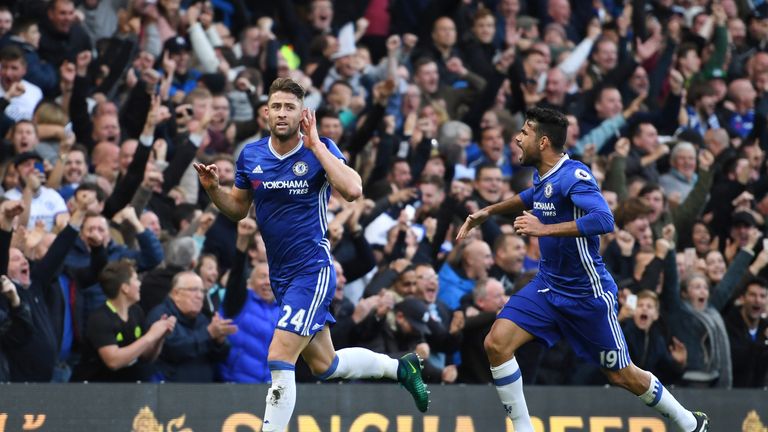 Gary Cahill celebrates after scoring Chelsea's second goal