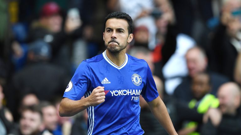 Pedro celebrates scoring inside the first minute of the game at Stamford Bridge