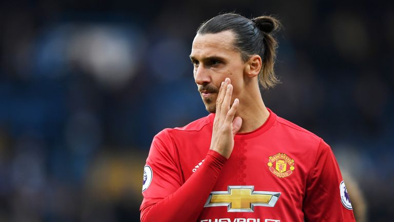 Zlatan Ibrahimovic gestures during the match between Chelsea and Manchester United