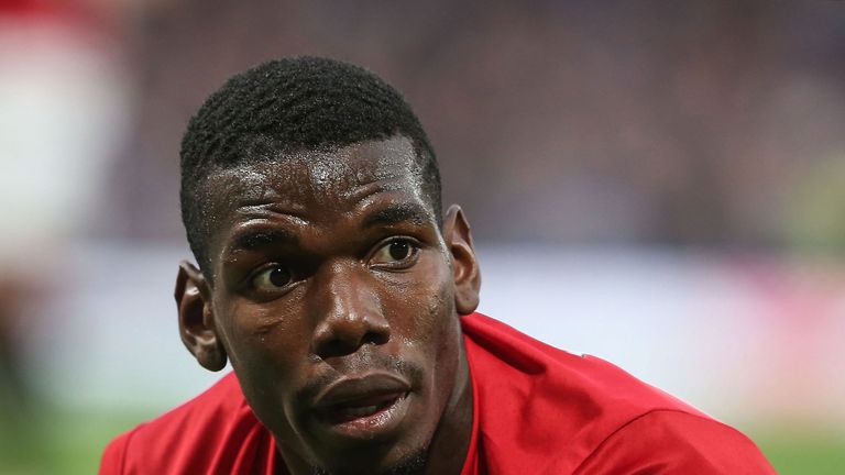 Paul Pogba looks on during the match between Chelsea and Manchester United