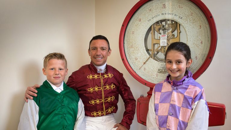 Jack Bishop and Olivia Goffin meet Frankie Dettori in the weighing room (Pic by TMS Media Ltd)