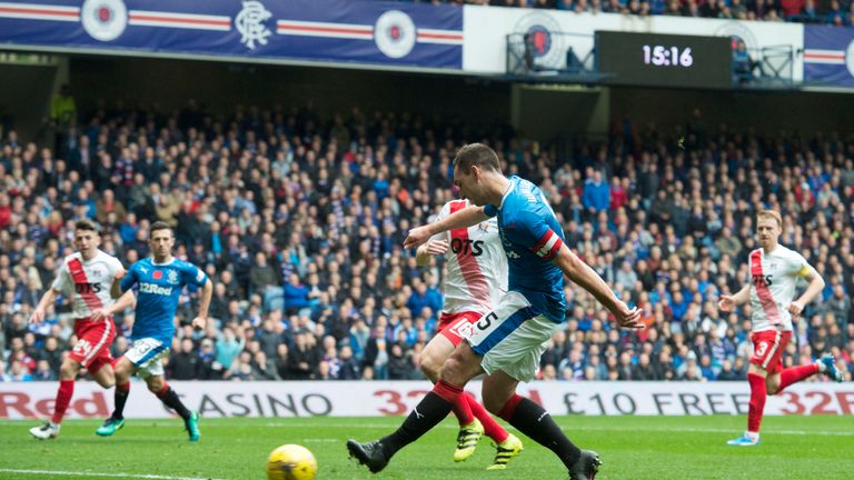 Rangers' Lee Wallace opens the scoring against Kilmarnock