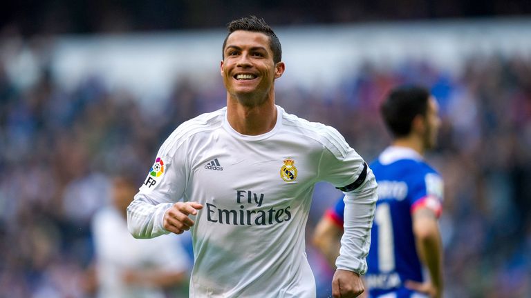 Cristiano Ronaldo of Real Madrid celebrates after scoring a goal during the La Liga match against RC Deportivo La Coruna
