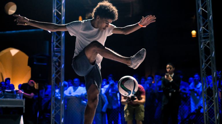 Participant performs during the Red Bull Street Style 2016 in Al Kout Mall in Kuwait, on September 28, 2016
