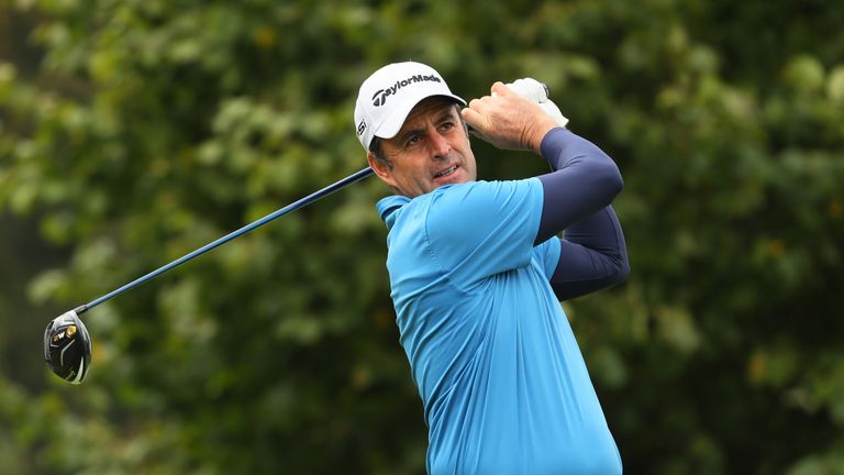WATFORD, ENGLAND - OCTOBER 14:  Richard Bland of England hits his tee shot on the third hole during the second round of the British Masters at The Grove on