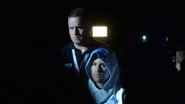 Ricky Burns of Scotland walk to the ring ahead of  the WBA world super-lightweight title fight at The SSE Hydro on May 28