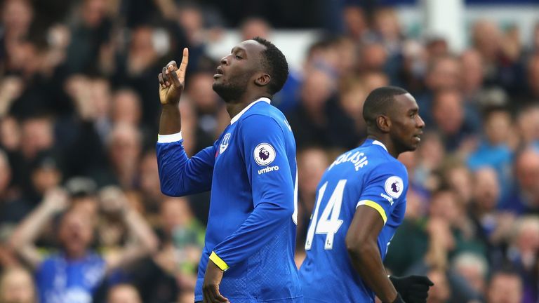 Romelu Lukaku of Everton celebrates after scoring against West Ham