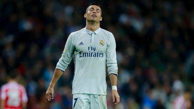 MADRID, SPAIN - OCTOBER 23: Cristiano Ronaldo of Real Madrid CF reacts as he fail to score during the La Liga match between Real Madrid CF and Athletic Clu
