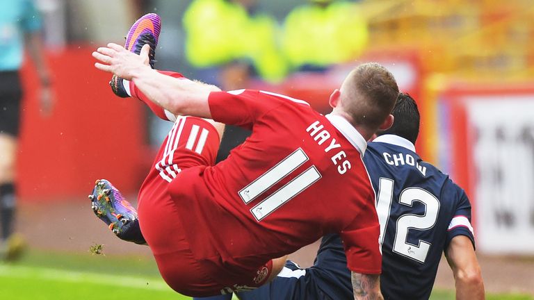 Ross County's Tim Chow was sent off for his tackle on Aberdeen's Jonny Hayes