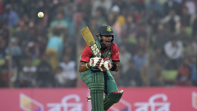 Bangladesh cricketer Sabbir Rahman plays a shot during the first T20 cricket match between Bangladesh and Zimbabwe