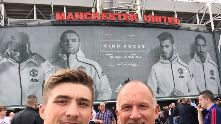 Sam enjoys a visit to Old Trafford with his dad