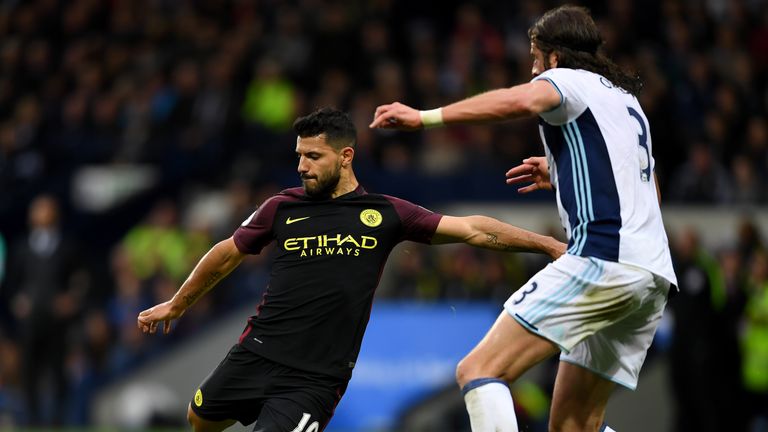Sergio Aguero fires home his and Man City's second against West Brom
