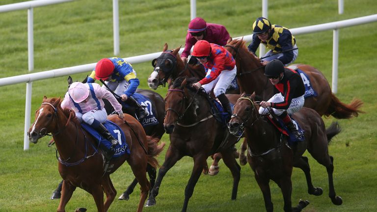 Shanghai Glory ridden by William Buick (left) on the way to winning the Eimer Hannon Travel Waterford Testimonial Stakes during Tote Irish Cesarewitch day 