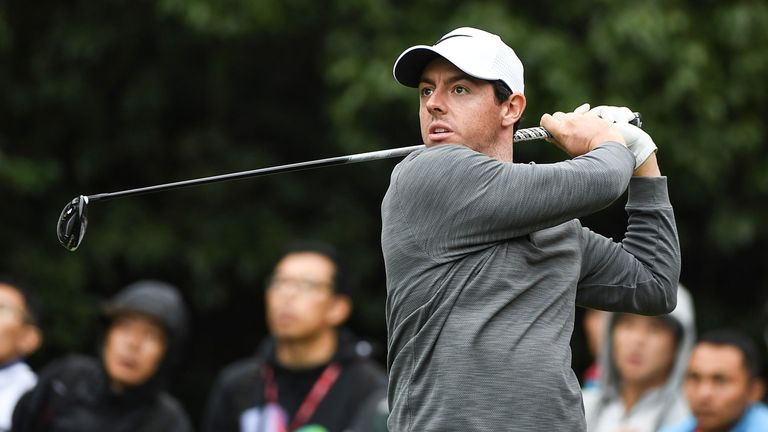 Rory McIlroy tees off on the 16th hole during day two of the WGC - HSBC Champions