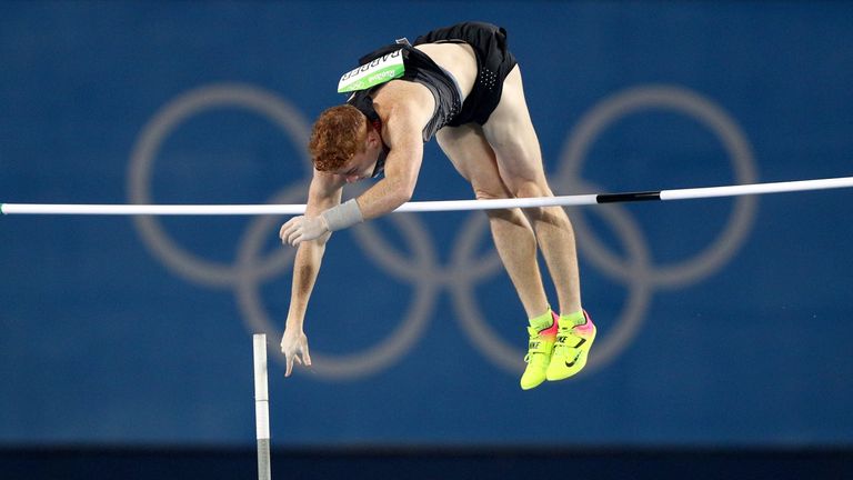 Shawn Barber of Canada competes in the Men's Pole Vault final on Day 10 of the Rio 2016 Olympic Games