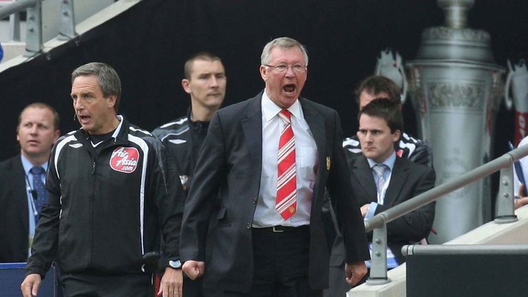 Sir Alex Ferguson of Manchester United appeals for a penalty