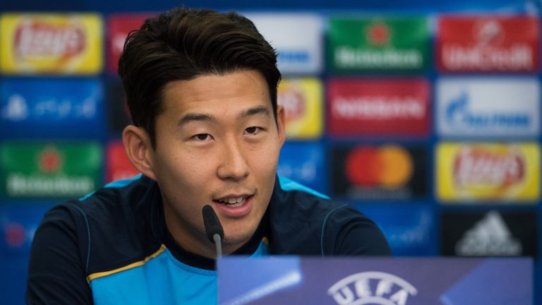 Son Heung-min speaks to the media ahead of Tuesday's Champions League match