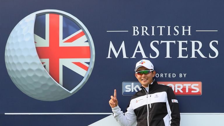 WATFORD, ENGLAND - OCTOBER 14:  Soomin Lee of South Korea poses following his Hole in One on the 13th hole during the second round of the British Masters a