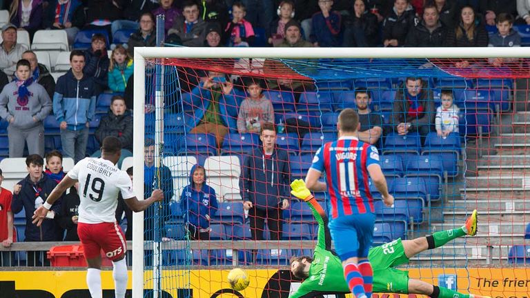 Souleyman Couilbaly (19) puts Kilmarnock in front from the  penalty spot