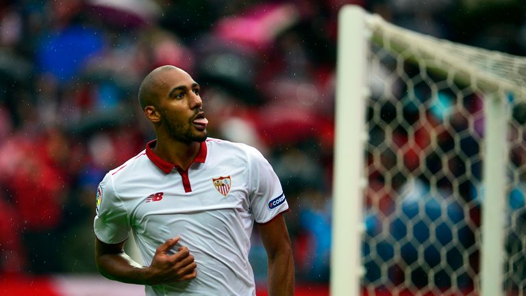Sevilla's French midfielder Steven N'Zonzi celebrates a goal