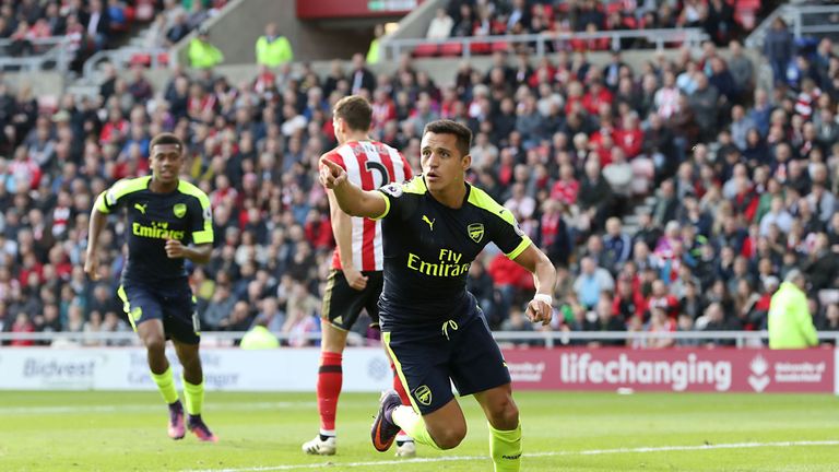 Arsenal's Alexis Sanchez celebrates after scoring against Sunderland