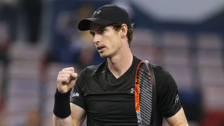 Andy Murray of Great Britain celebrates winning the match against Steve Johnson in Shanghai