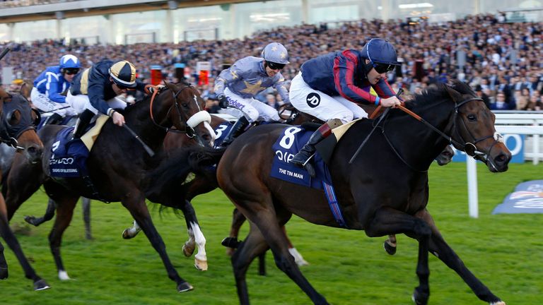 The Tin Man ridden by Tom Queally wins The QIPCO British Champions Sprint Stakes Race run during the QIPCO British Champions Day at Ascot Racecourse. PRESS