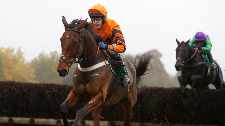 CHEPSTOW, WALES - OCTOBER 25:  Tom Scudamore riding Thistlecrack clear the third last to win The Aspen Waite Complete Business Growth Service Novices' Stee