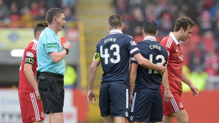 ABERDEEN v ROSS COUNTY  ..  PITTODRIE - ABERDEEN  ..  Ross County's Tim Chow is sent off by referee Craig Thompson