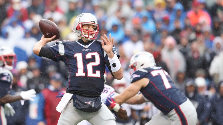 BUFFALO, NY - OCTOBER 30:  Tom Brady #12 of the New England Patriots looks to throw against the Buffalo Bills during the first half at New Era Field on Oct