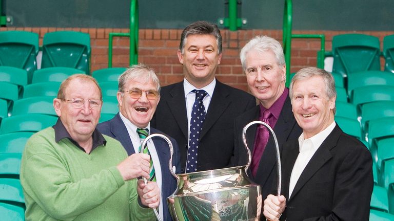 Lisbon Lions (l-r) Tommy Gemmell, Bertie Auld, Jim Craig and Billy McNeill with Peter Lawwell (centre)