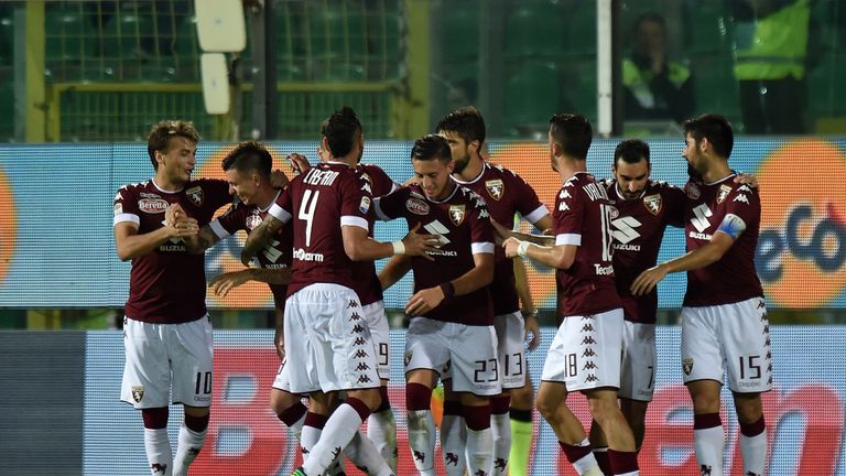 PALERMO, ITALY - OCTOBER 17:  Players of Torino celebrate after scoring their fourth goal during the Serie A match between US Citta di Palermo and FC Torin