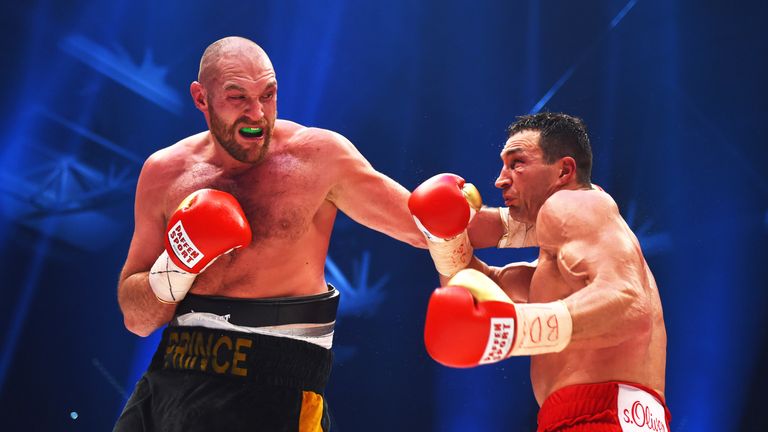 Tyson Fury and Wladimir Klitschko in action during their Heavyweight World title fight