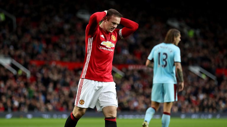 Wayne Rooney reacts during the Premier League match between Manchester United and Burnley 