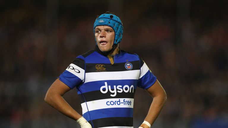 Zach Mercer of Bath looks on during the Aviva Premiership match between Bath Rugby and Sale Sharks at the Recreation Ground in 2016