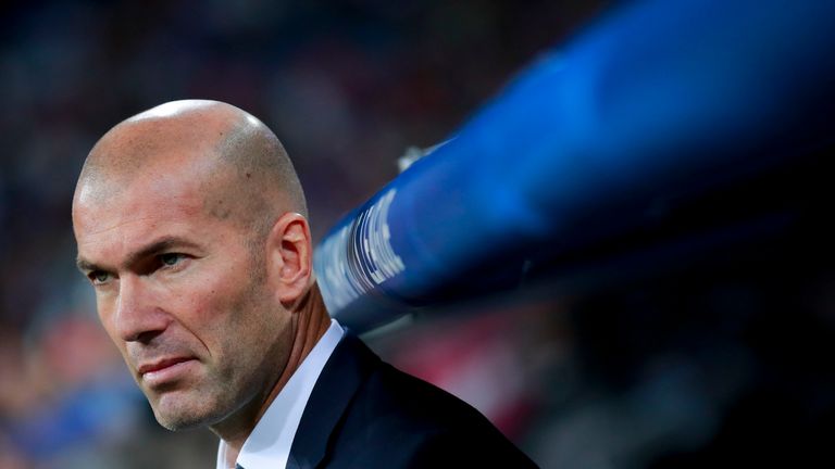 MADRID, SPAIN - OCTOBER 18: Coach Zinedine Zidane of Real Madrid CF looks on ahead the bench prior to start  the UEFA Champions League group F match betwee