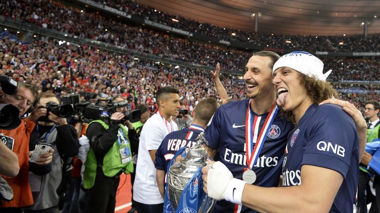 Paris Saint-Germain's Zlatan Ibrahimovic and Paris Saint-Germain's David Luiz French Cup final 2015 