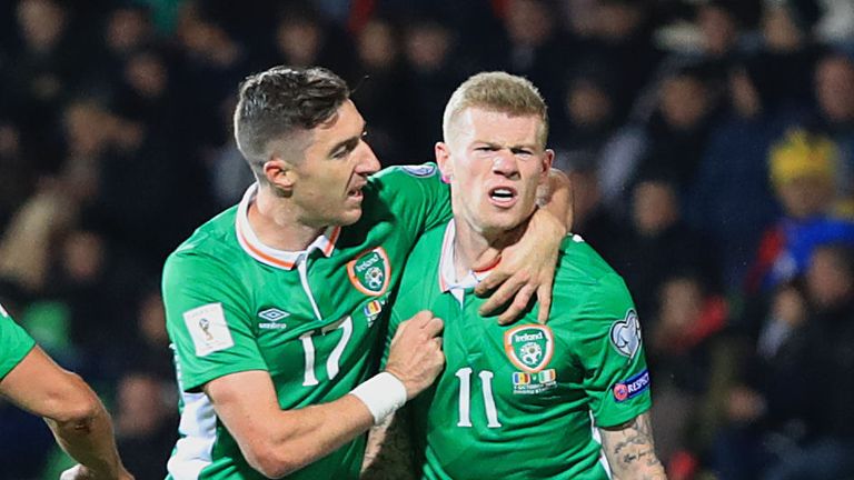 Stephen Ward celebrates with James McClean