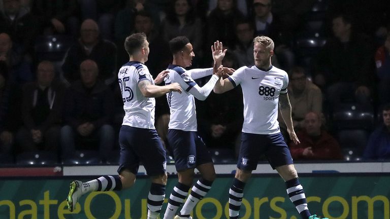 Tom Clarke celebrates Preston's opening goal