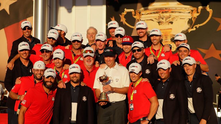 Team USA pose with the Ryder Cup