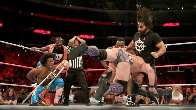 WWE Raw - Seth Rollins hits Pedigree on Chris Jericho