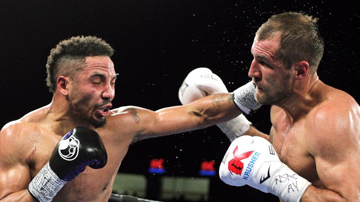 Andre Ward of the US (L) throws a left at Sergey Kovalev of Russia during their WBA, IBF and WBO light heavyweight world championship fight in Las Vegas on