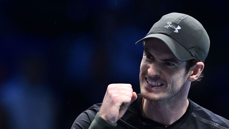 Britain's Andy Murray celebrates after winning a game in the second set against Serbia's Novak Djokovic, ATP World Tour Finals