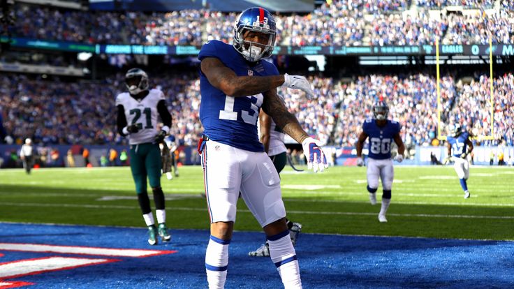 Odell Beckham Jr. #13 of the New York Giants celebrates after scoring a touchdown against the Philadelphia Eagles in the NFL