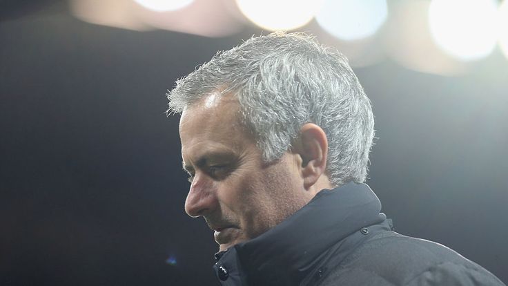 Manager Jose Mourinho of Manchester United walks off at halftime duringthe UEFA Europa League match between Manchester United FC and Feyenoord