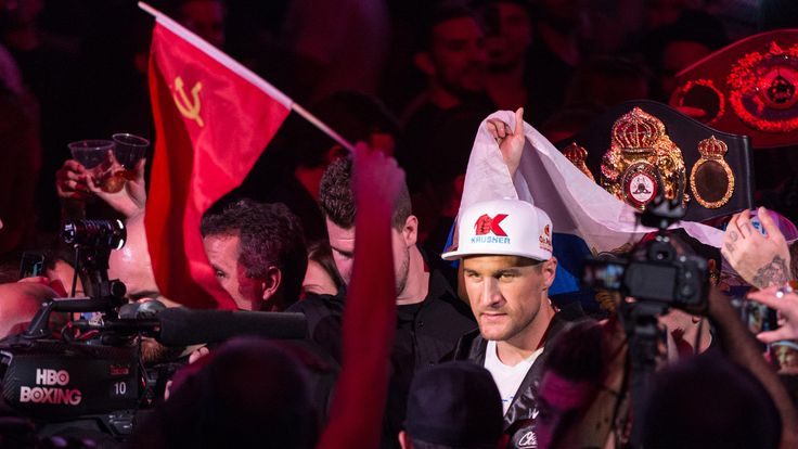 Sergey Kovalev of Russia makes his way to the ring during the WBO, WBA, and IBF light heavyweight world championship match again