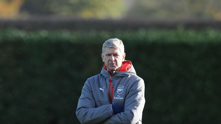 Arsene Wenger of Arsenal during a training session at London Colney on November 18, 2016 in St Albans, England